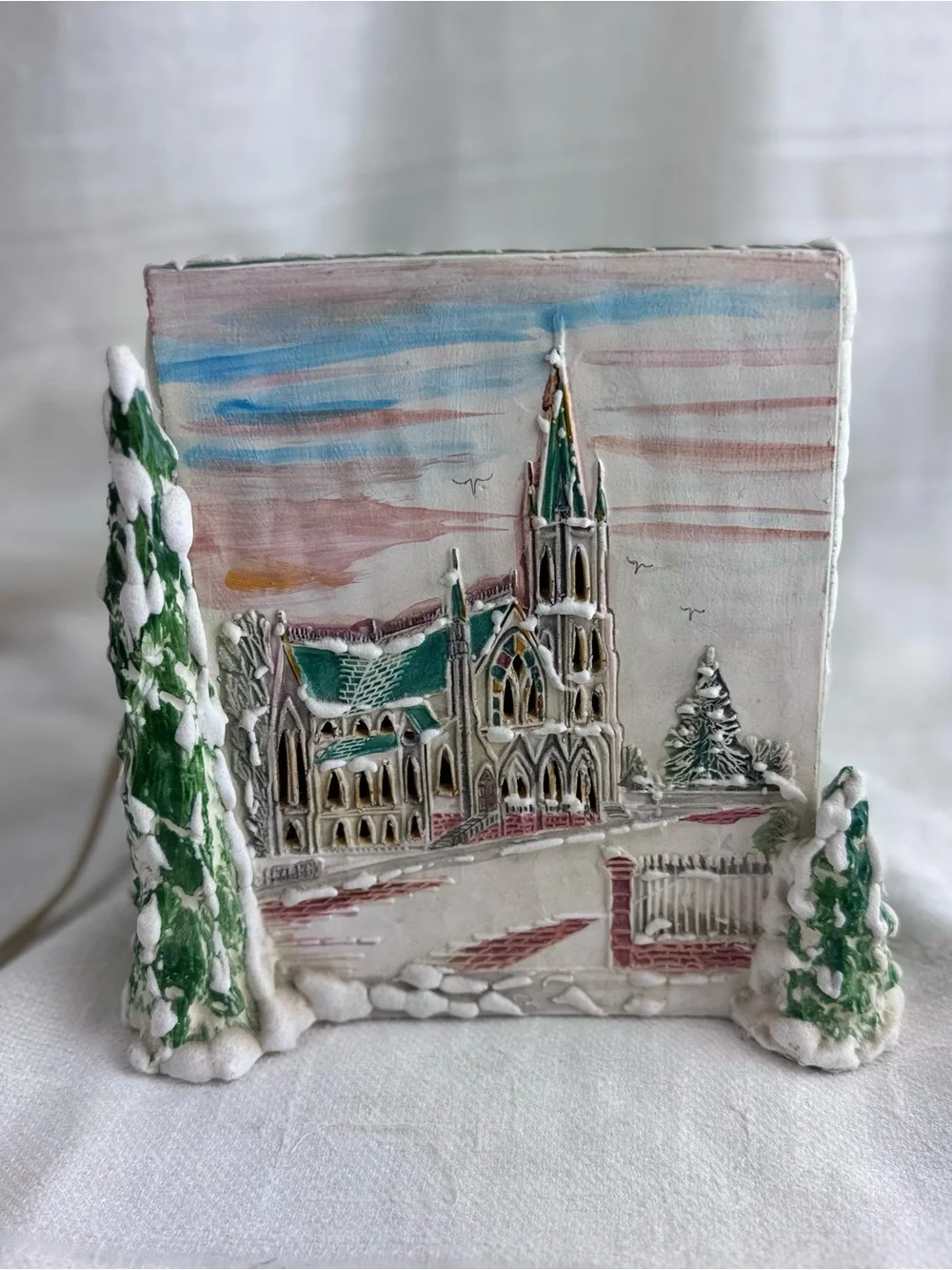 Rare Vintage Walter Brockmann Gothic Cathedral Christmas Nightlight Signed.